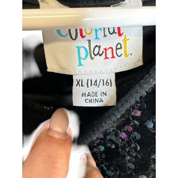 ❤️Colorful Planet Black Iridescent Full Sequin Sweatshirt Elastic Waist Cuff XL - Picture 3 of 4